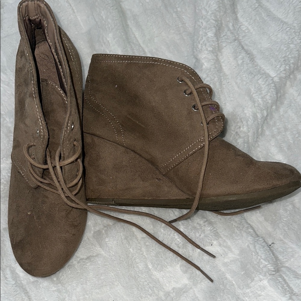 Brown Suede Women's Wedge Ankle Boots